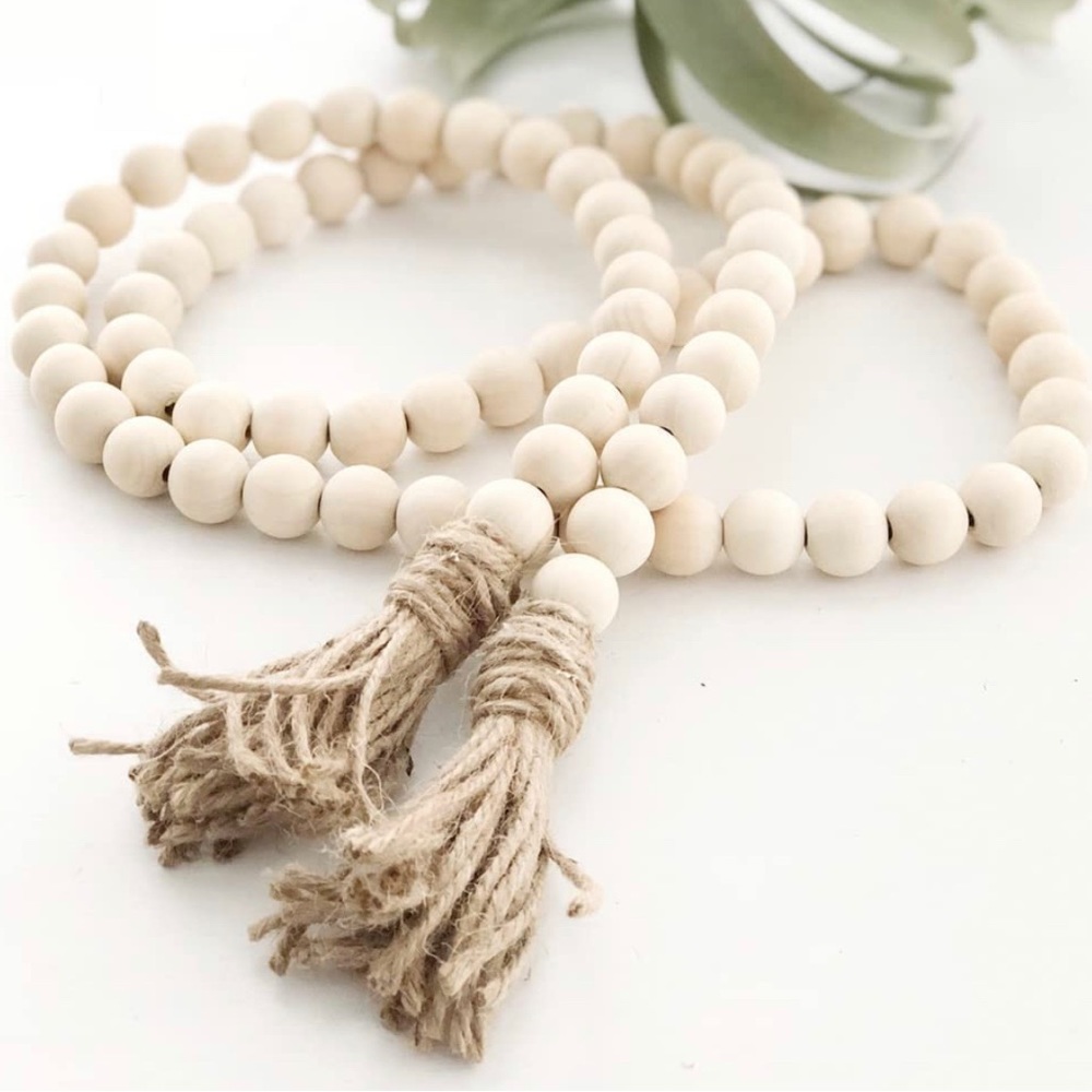 NWT Farmhouse 58in Wood Beads Rustic Country Decor Prayer Boho Wall Hanging